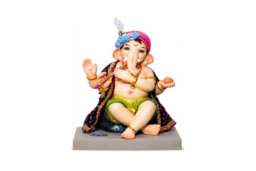 13 x 11 x 17H Eco-Friendly Bal Ganesha Idol with Flute Ganpati Idol