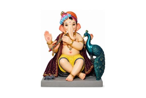 20 x 15 x 21.5H Eco-Friendly Bal Ganesha Idol with Peacock