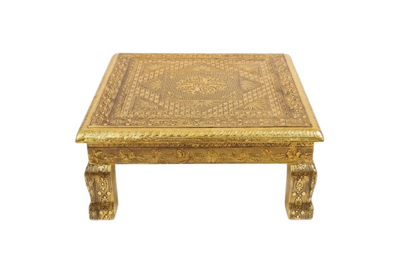 Mahamart Royal Embossed Gold Chaurang Stool for Home Mandir