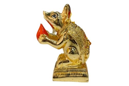 Mahamart Golden Mooshak holding modak